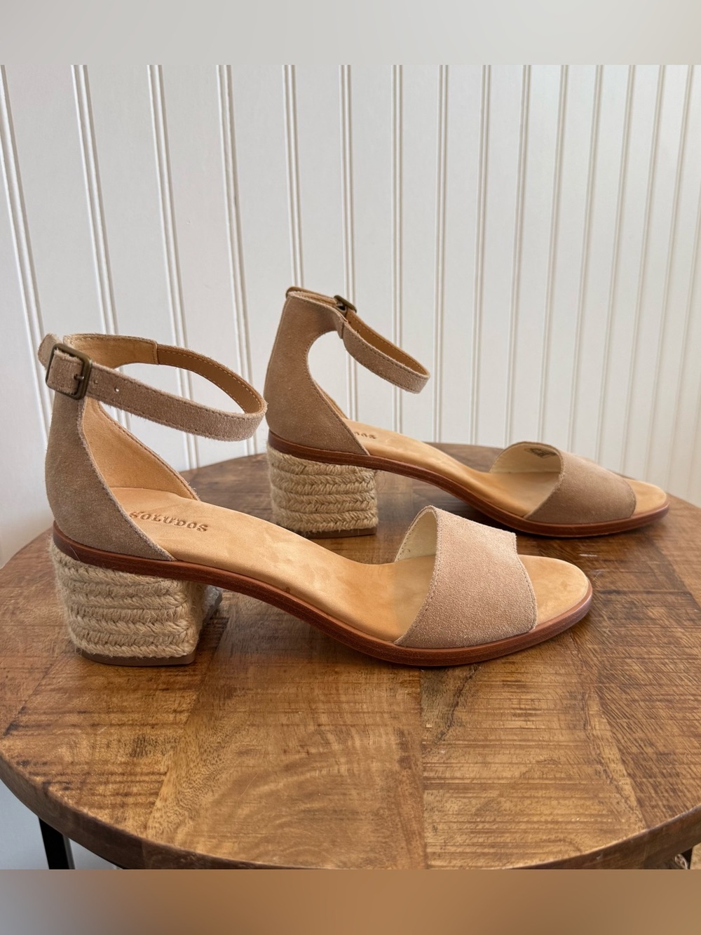 Soludos Capri Suede Block Heel Espadrille Sandals Tan Beige Ankle Strap Size 9.5